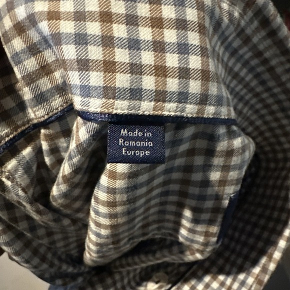 Eton Dress Shirt Men's Large L 16-41 Blue/Brown Gingham Check Contemporary Fit - Picture 7 of 12